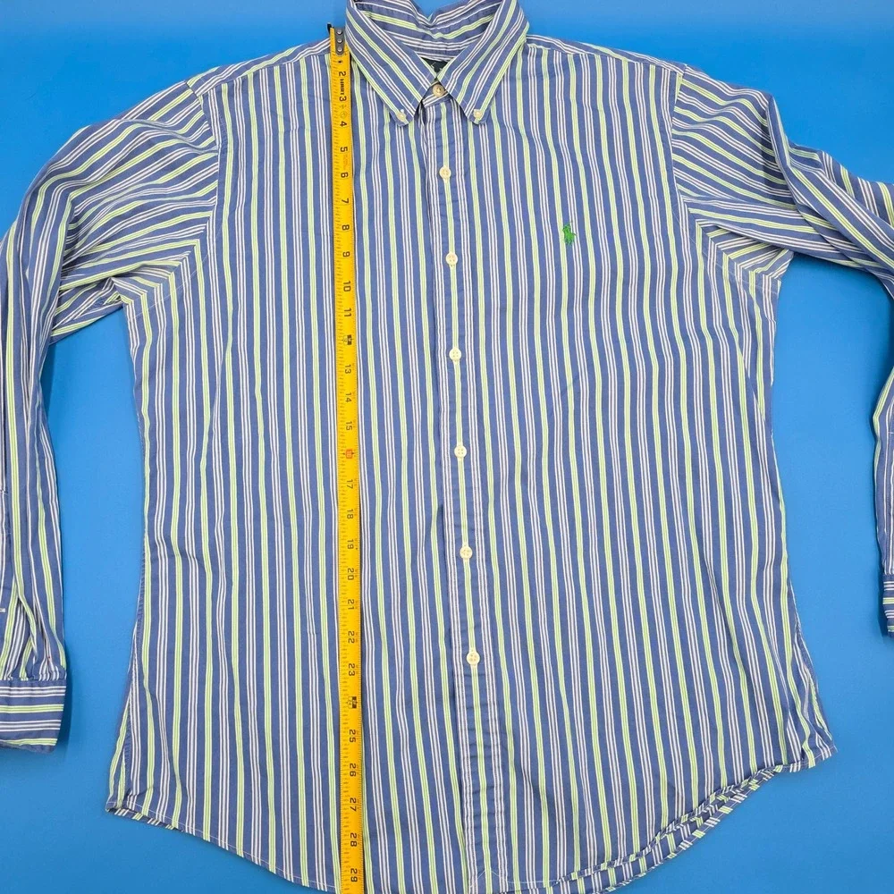 Polo Ralph Lauren Custom Fit Striped Button Down Shirt Men's L‎ Blue Green White